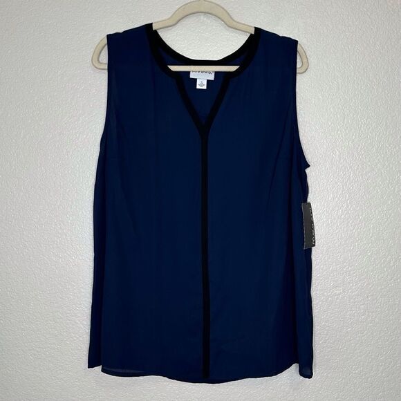 NWT Pure Energy Navy Blue Black Contrast Sleeveless Top - Picture 1 of 10